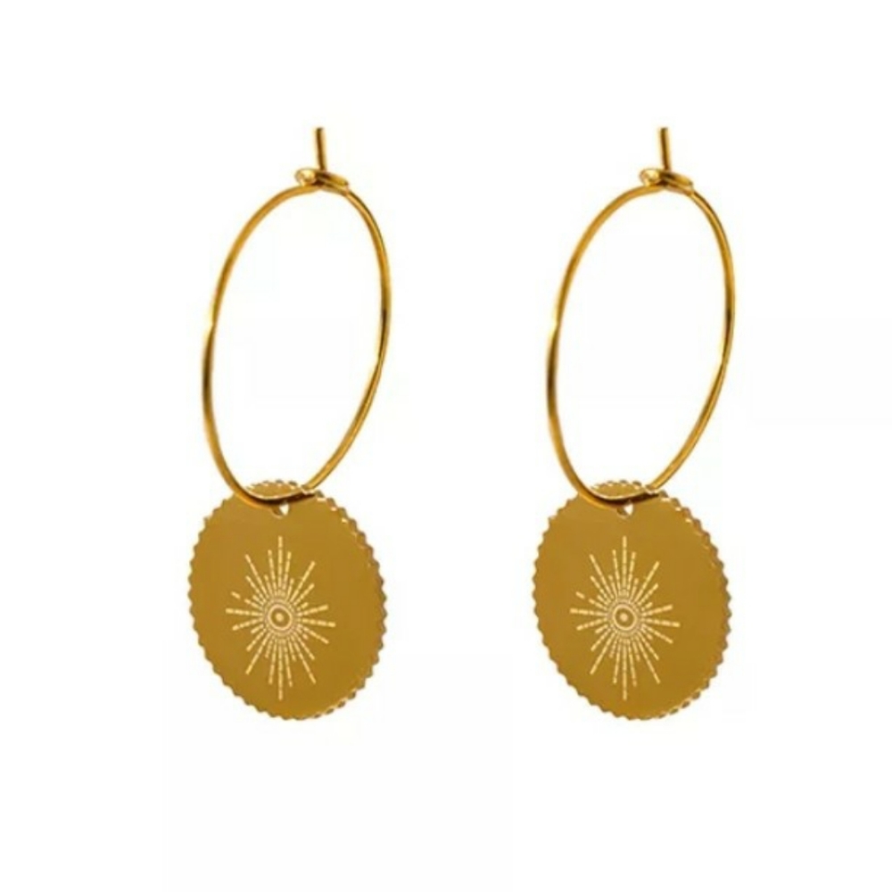 Gold plated casual starburst hoop earrings; nwot